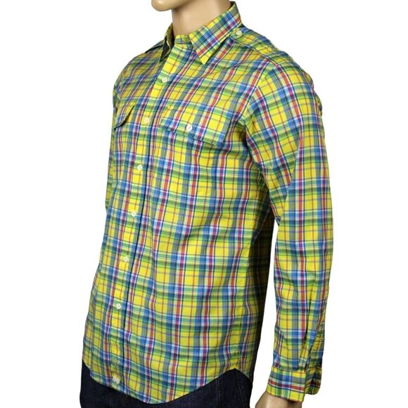 Polo Ralph Lauren Yellow Pink Plaid Classic Epaulette Dress Shirt Men's Large a1 - Picture 1 of 6